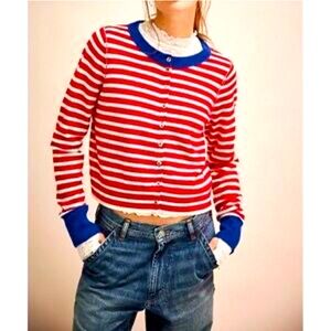 Free people Nocturnal Red and Blue Striped Cardigan women size M NWOT